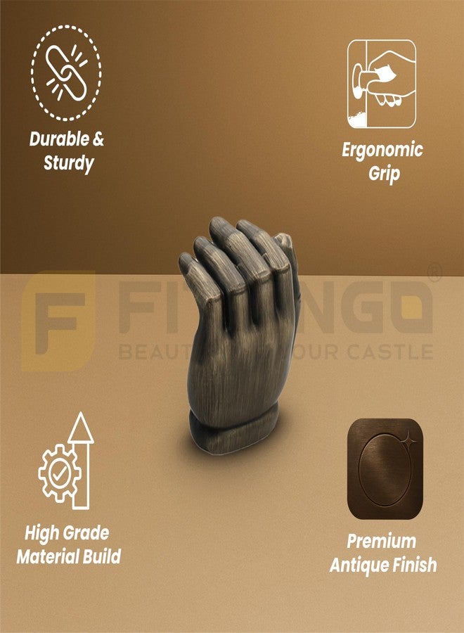 FITTINGO Hand Design Knob for Drawer/Door Knob/Drawer Knobs/Decorative Knobs and Pulls/Door Hardware/Zinc Alloy (Antique Finish) Pack of 4 - Image 3
